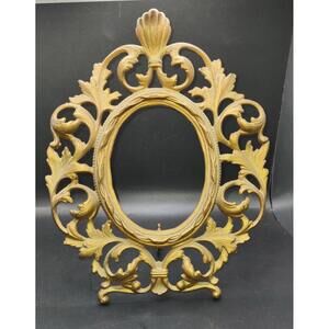 Vintage Gilded Regency Oval Cast Iron picture Frame Folding Easel